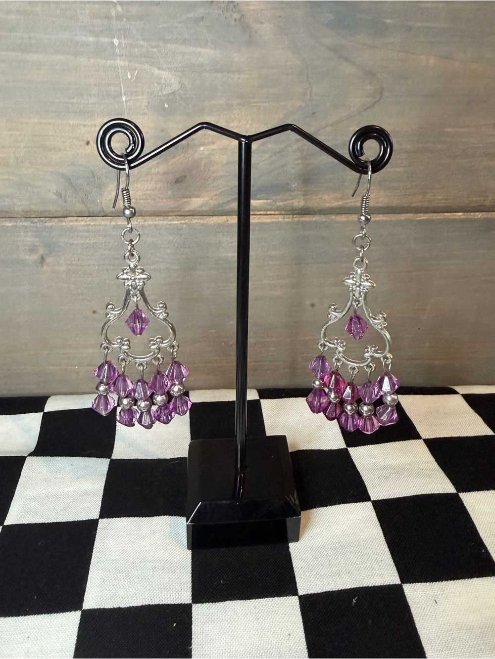 Purple Bead Chandelier Earrings